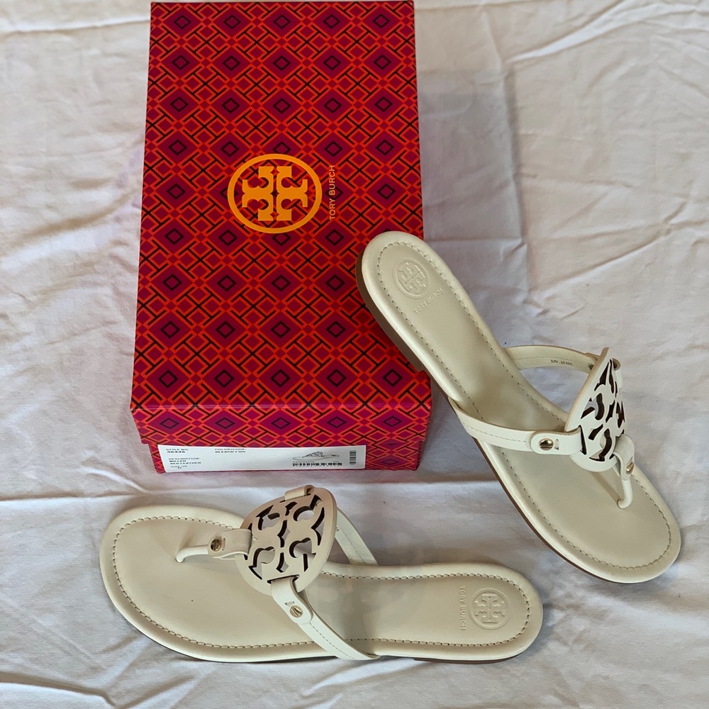 Tory Burch Miller Sandal, Bleach (Ivory) Leather, Size 11!